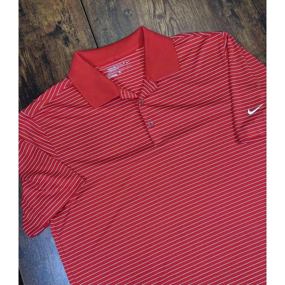 Nike Golf Standard Fit Polo Shirt Mens M Red Striped Short Sleeve